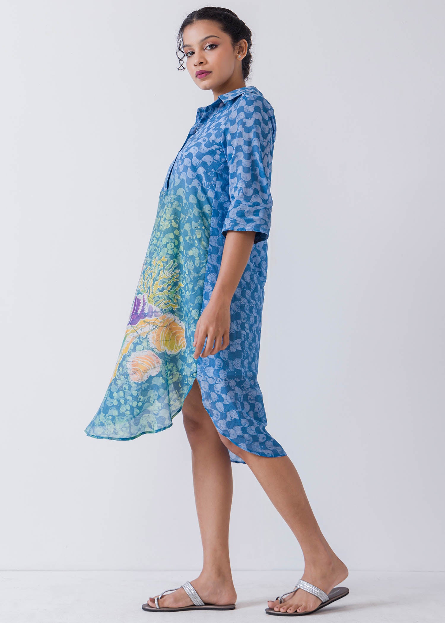 Seashell Hand Batik Printed Shirt Dress