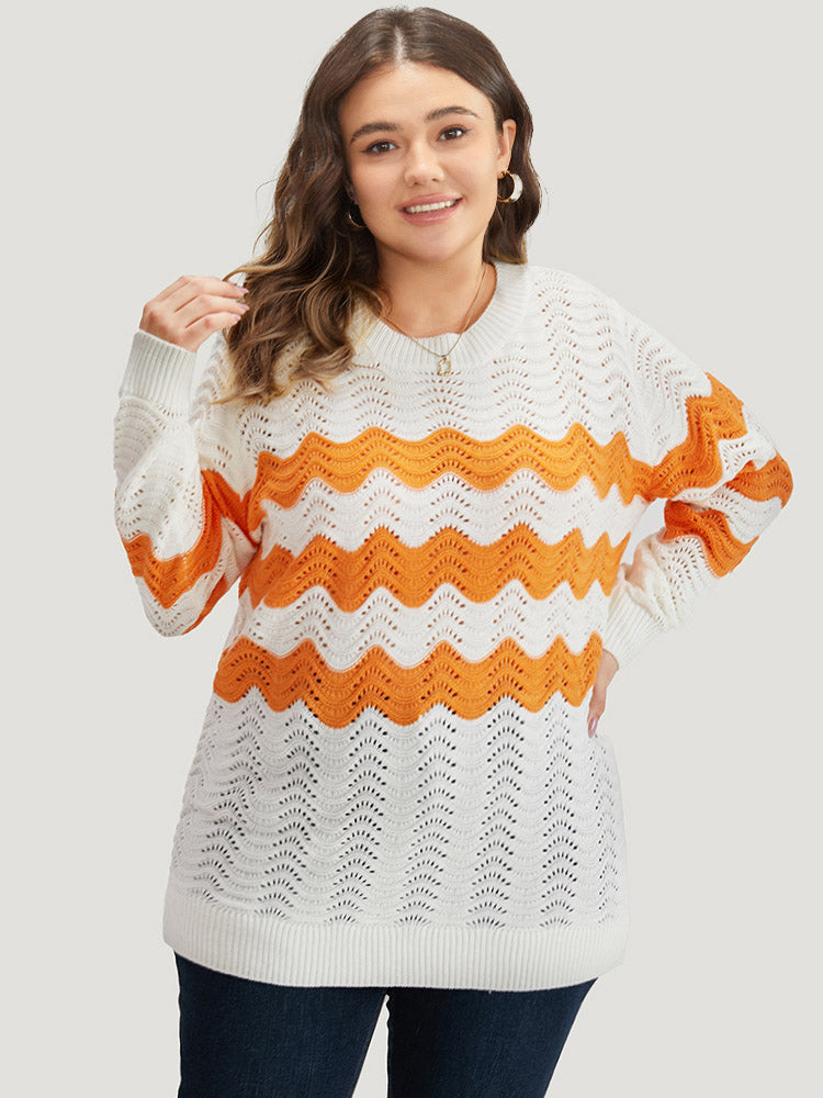 Two Tone Eyelet Drop Shoulder Pullover
