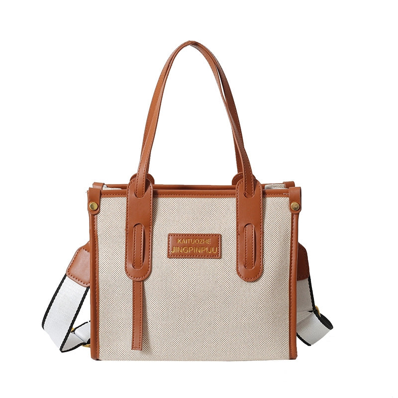 Women's Large Canvas Letter Elegant Square Zipper Tote Bag