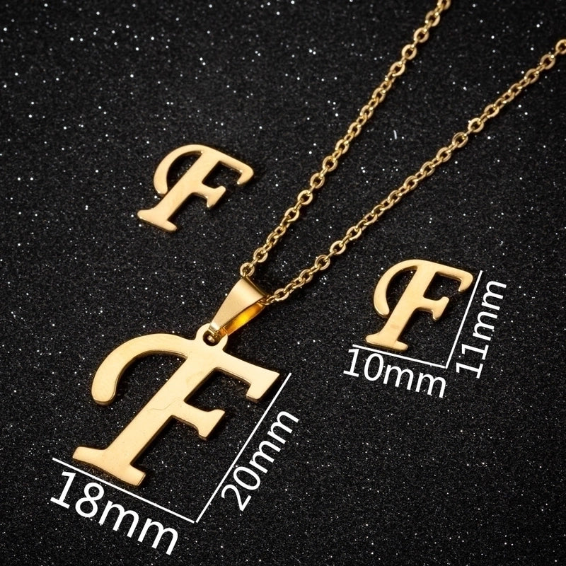 Women's Fashion Minimalist Letter Stainless Steel Pendant Necklace Ear Studs Plating Jewelry Sets