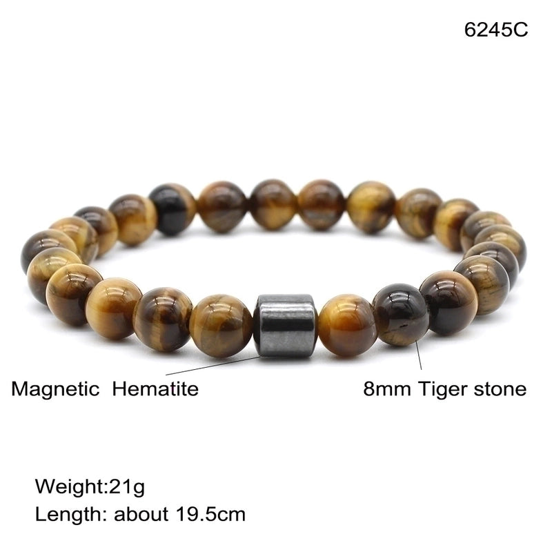 Fashion Geometric Natural Stone Elastic String Magnetic Black Gall Stone Woven Chain Bracelets In Bulk