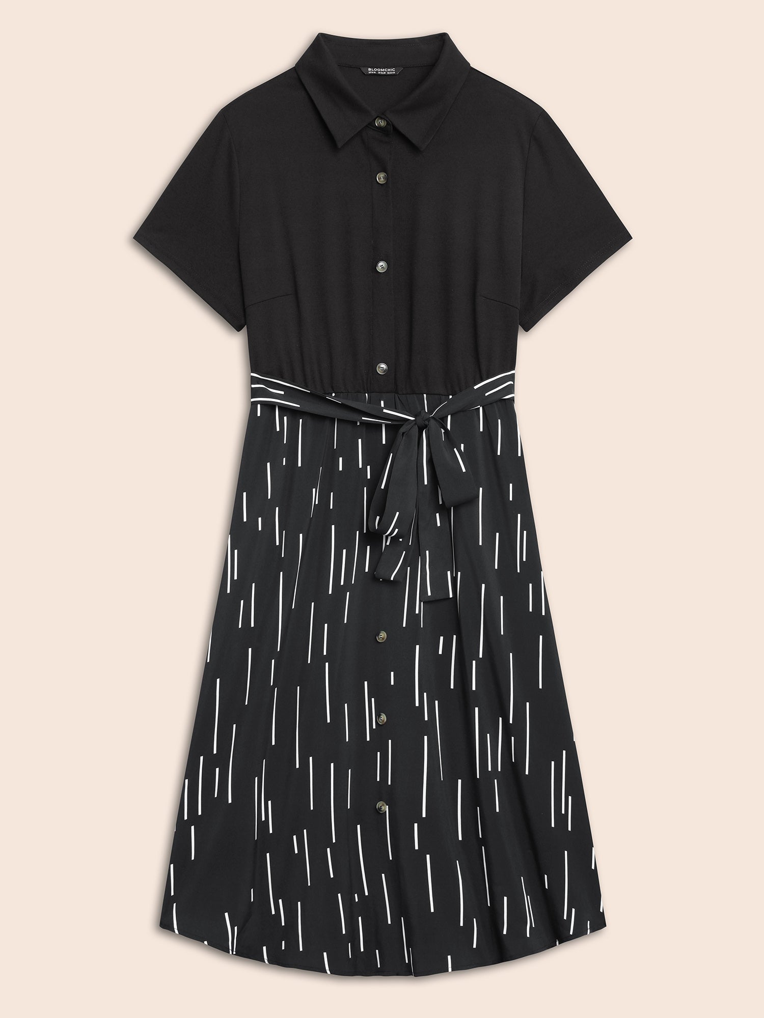 Striped Patchwork Button Detail Belted Dress