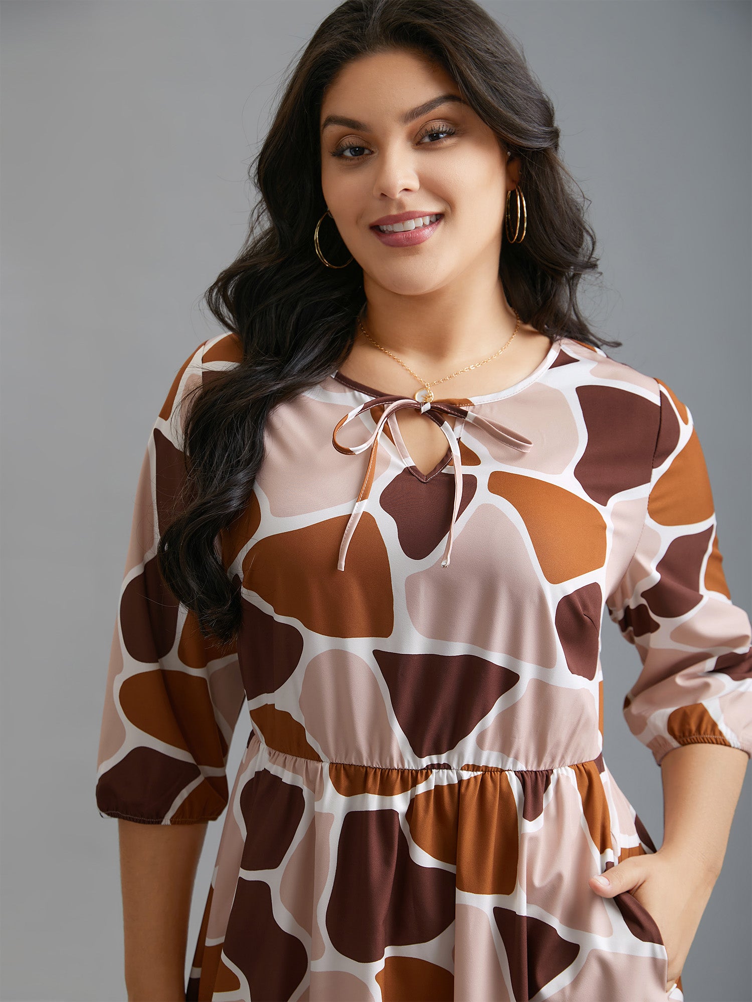 Neck-Tie Color Block Waist Cinched  Dress