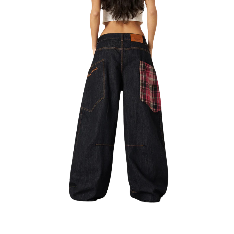 Plaid Pocket Barrel Jeans