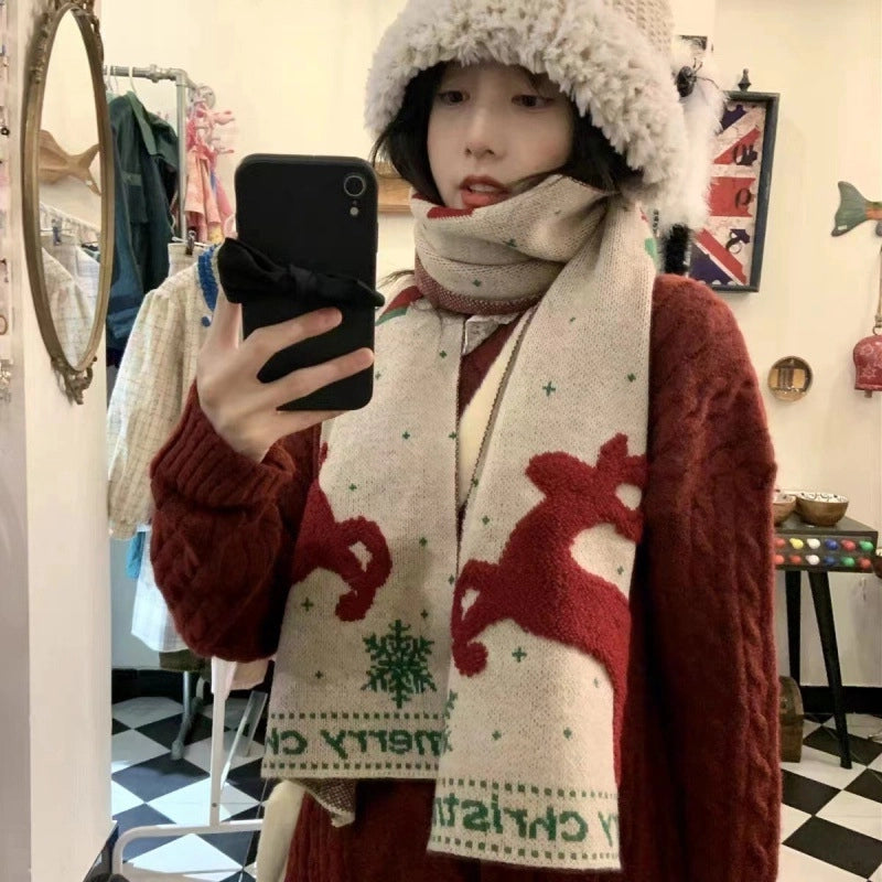Unisex Cute Sweet Elk Polyester Scarf