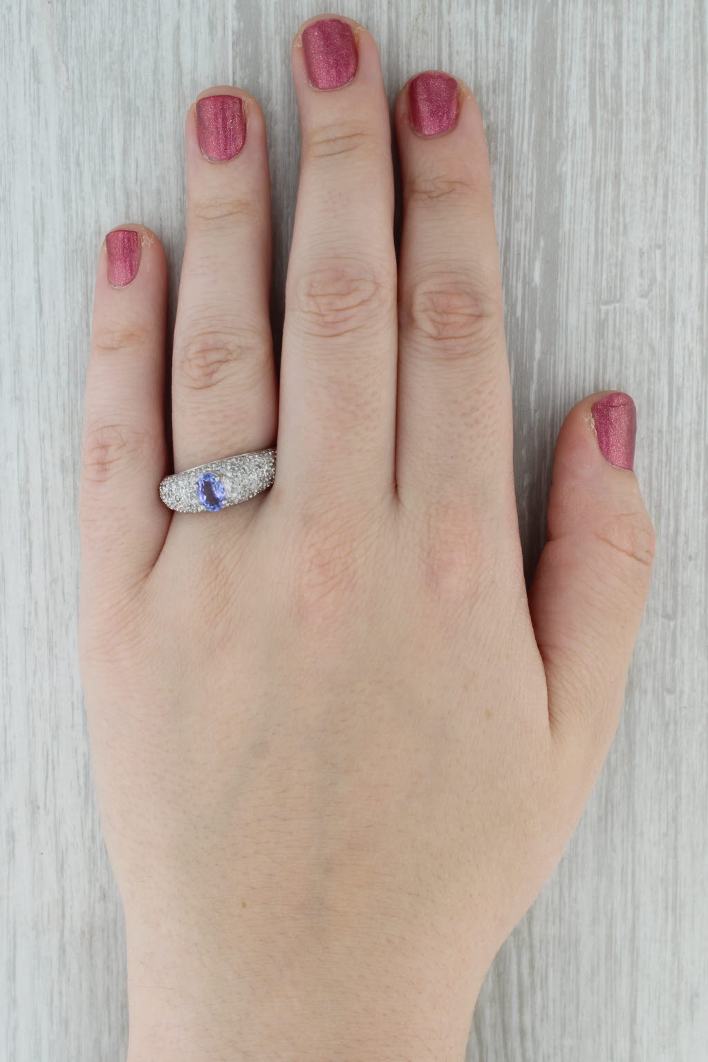 1.15ctw Tanzanite Pave Diamond Ring 14k White Gold Size 9.5
