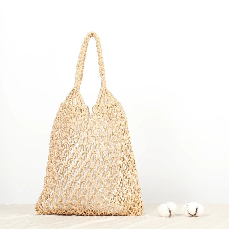 Women's Basic Solid Color Cotton Rope Shopping Bags