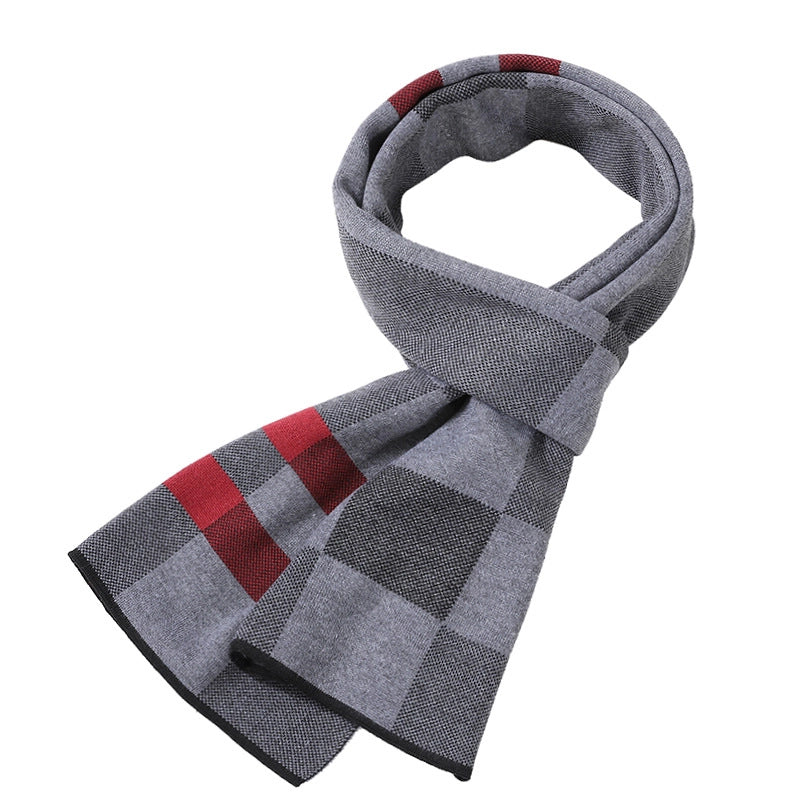 Men's Scarf Winter Warm Plaid Thickened Business Knitted Cashmere Thick Scarf Fashionable Scarf