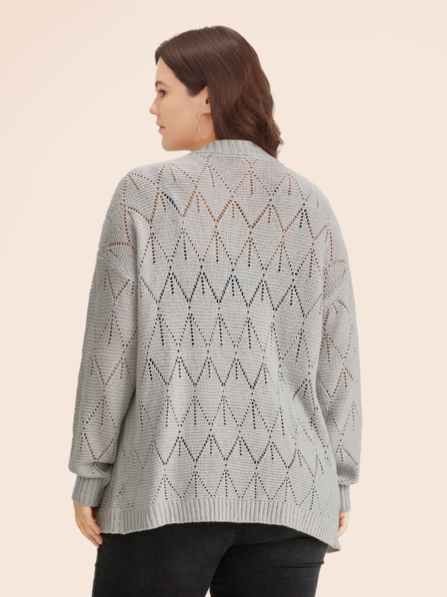 Geometric Hollow Out Open Front Cardigan