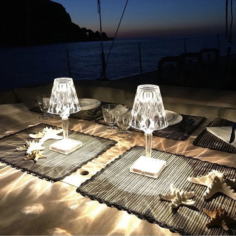Crystal Table Lamp with Diamond-Cut Shade - USB