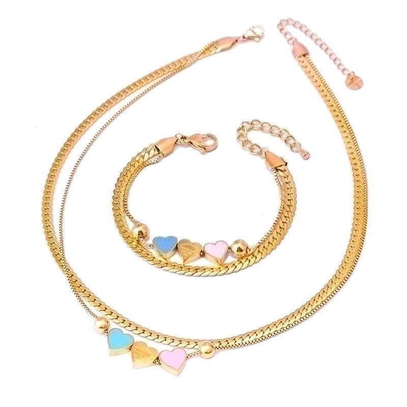Lady Minimalist Letter Heart Shape Titanium Steel Plating Bracelets Necklace