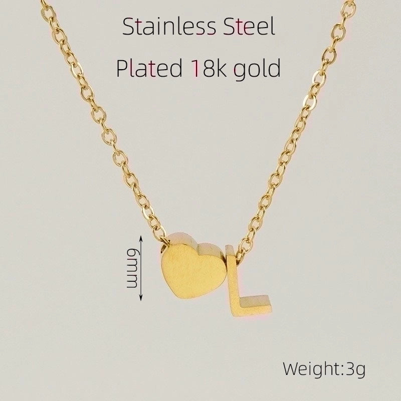 304 Stainless Steel 18K Gold Plated Casual French Style Plating Letter Heart Shape Pendant Necklace