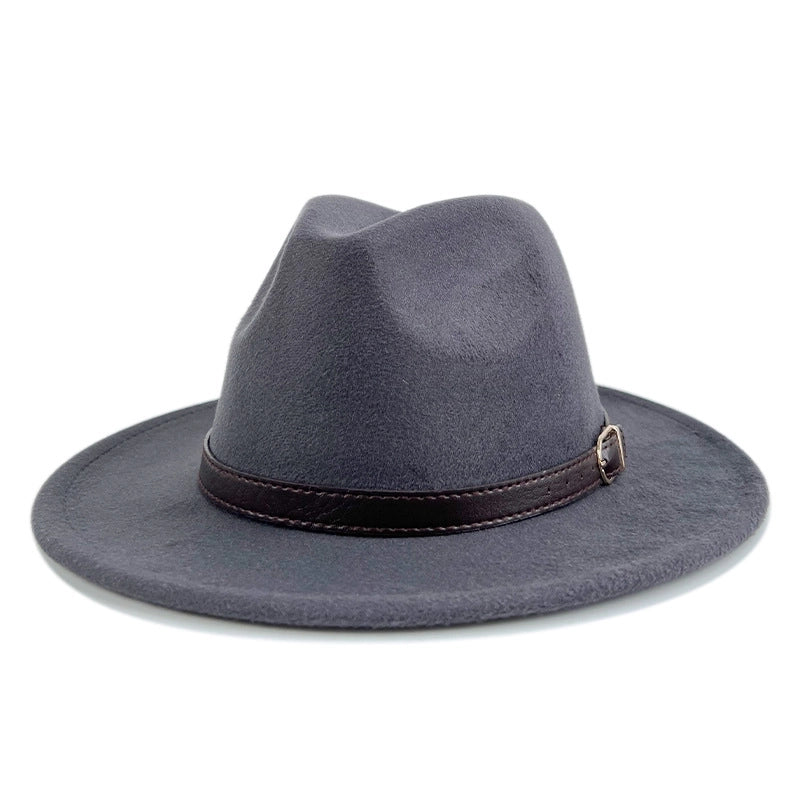 Explosions Solid Color Belt Woolen Hat Autumn And Winter Wind Fedora Hat Men's And Women's Felt Hat