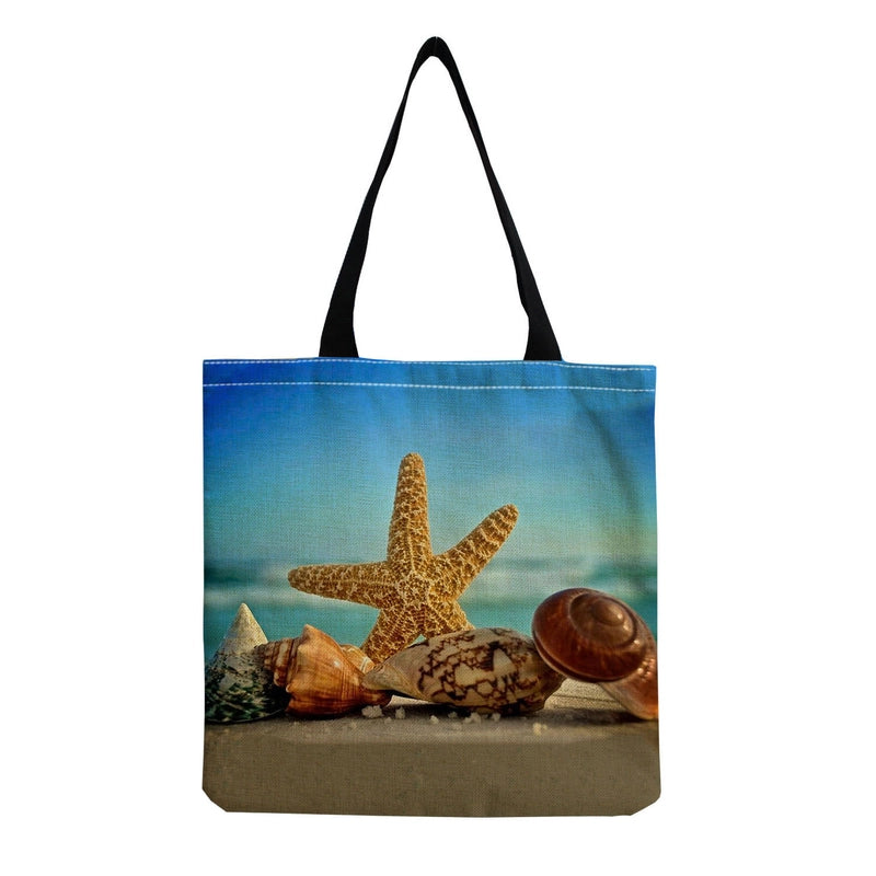 Women's Medium Linen Underwater World Beach Square Open Shopping Bags