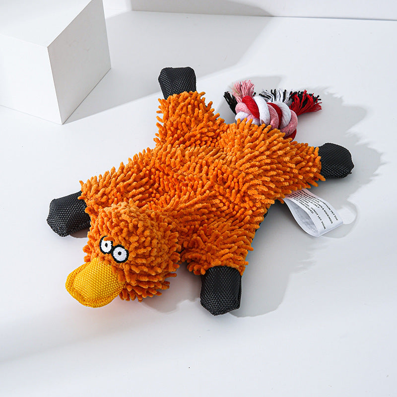 Mop Plush Duck Dog Toy - Squeaky & Soft Pet Playtime Fun