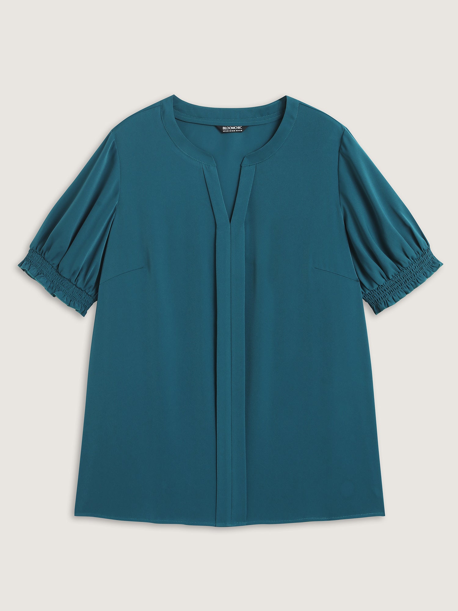 Shirred Puffy Sleeve Solid Blouse