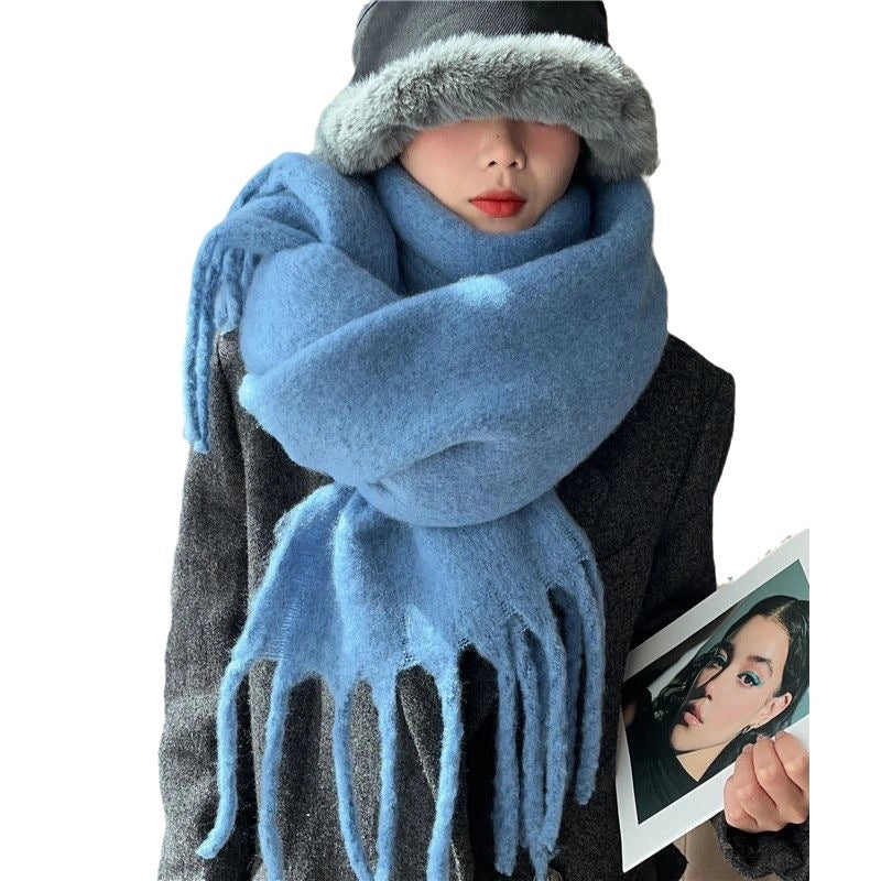 Women's Scarf Winter Solid Color Mohair Thickened New High-grade White Lazy Shawl Scarf Warm Fashion
