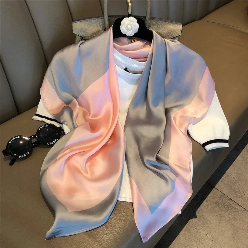 Women's Elegant Vacation Stripe Flower Polyester Silk Scarf