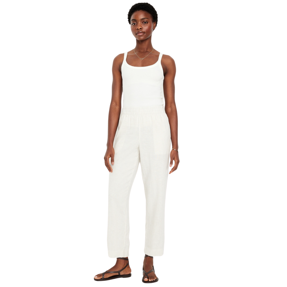 High Rise Linen Blend Straight Pants