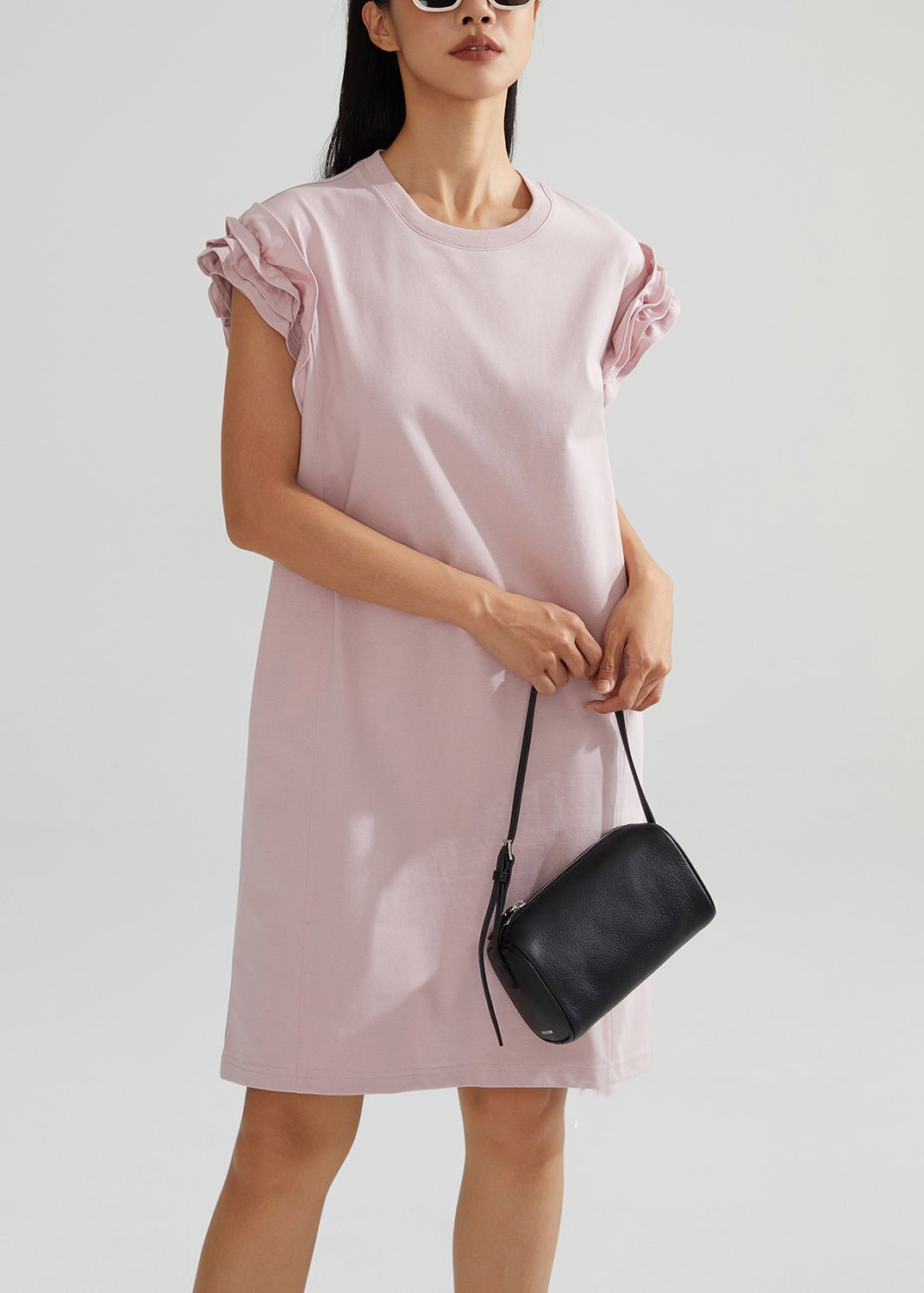 Women Pink Oversized Cotton Tea Dresses Butterfly Sleeve