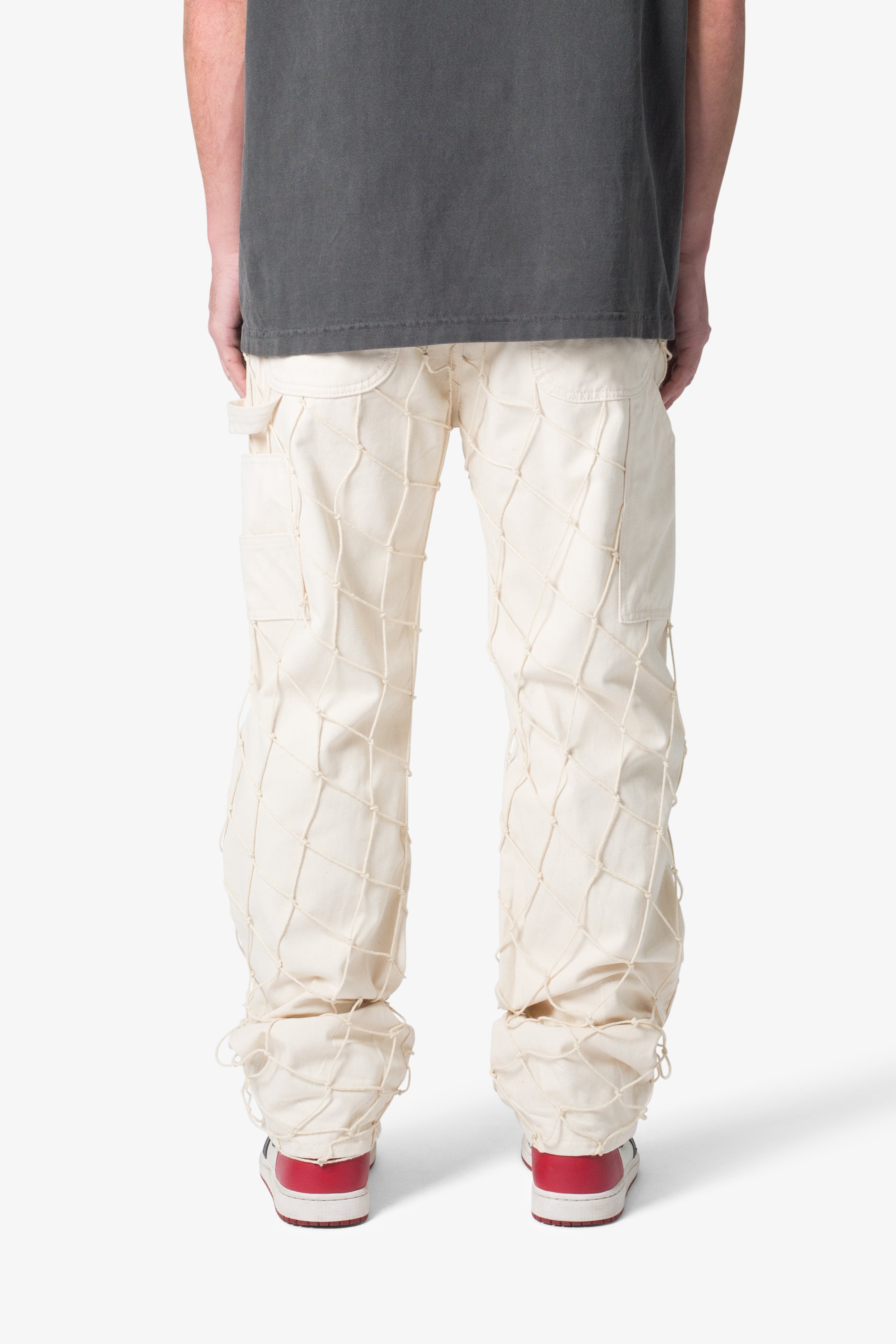 V623 Cargo Net Baggy Pants - Cream