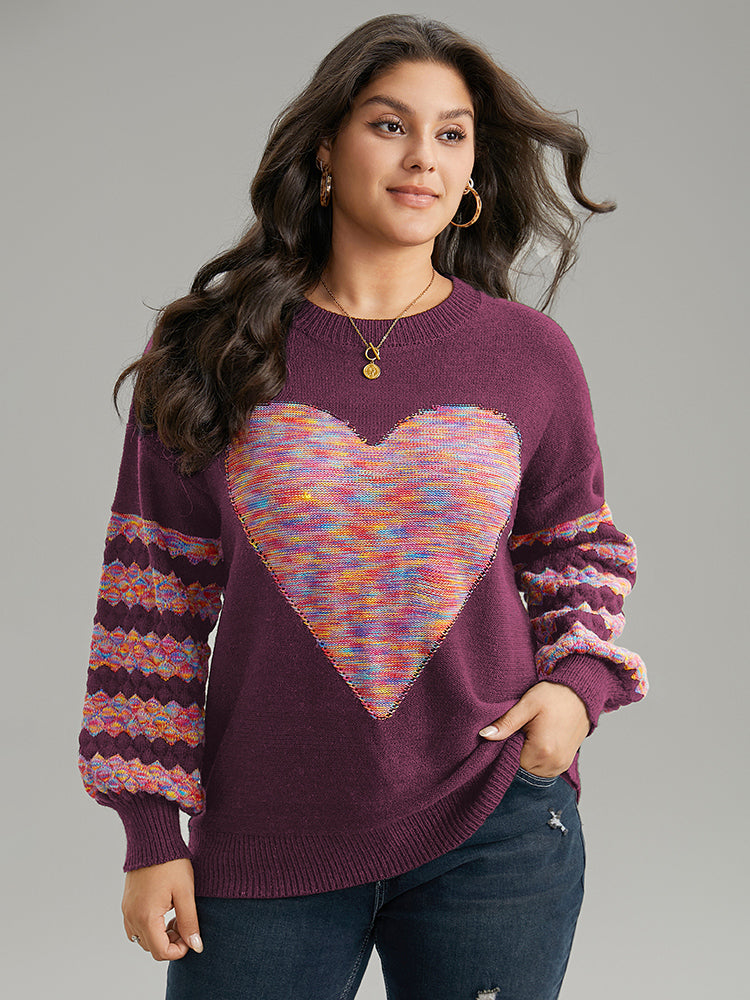 Heart Heather Patchwork Crew Neck Pullover