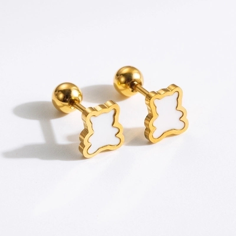 1 Pair Commute Rabbit Heart Shape Crown 304 Stainless Steel 18K Gold Plated Ear Studs
