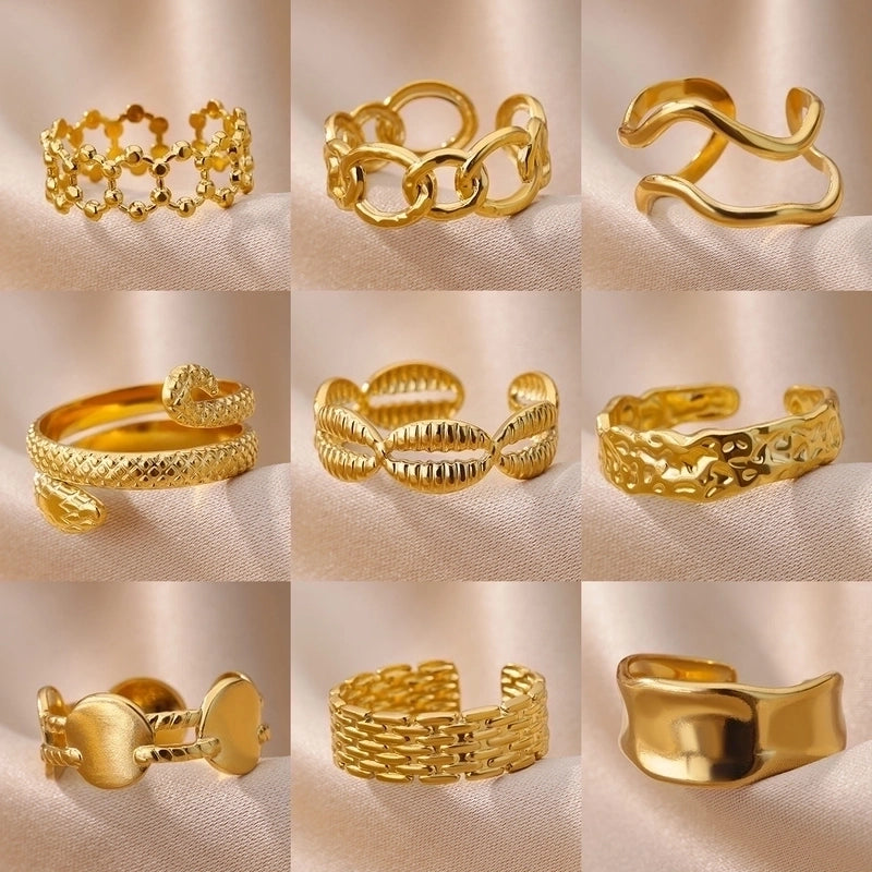 Minimalist Geometric Round Heart Shape 304 Stainless Steel 18K Gold Plated Plating Open Rings