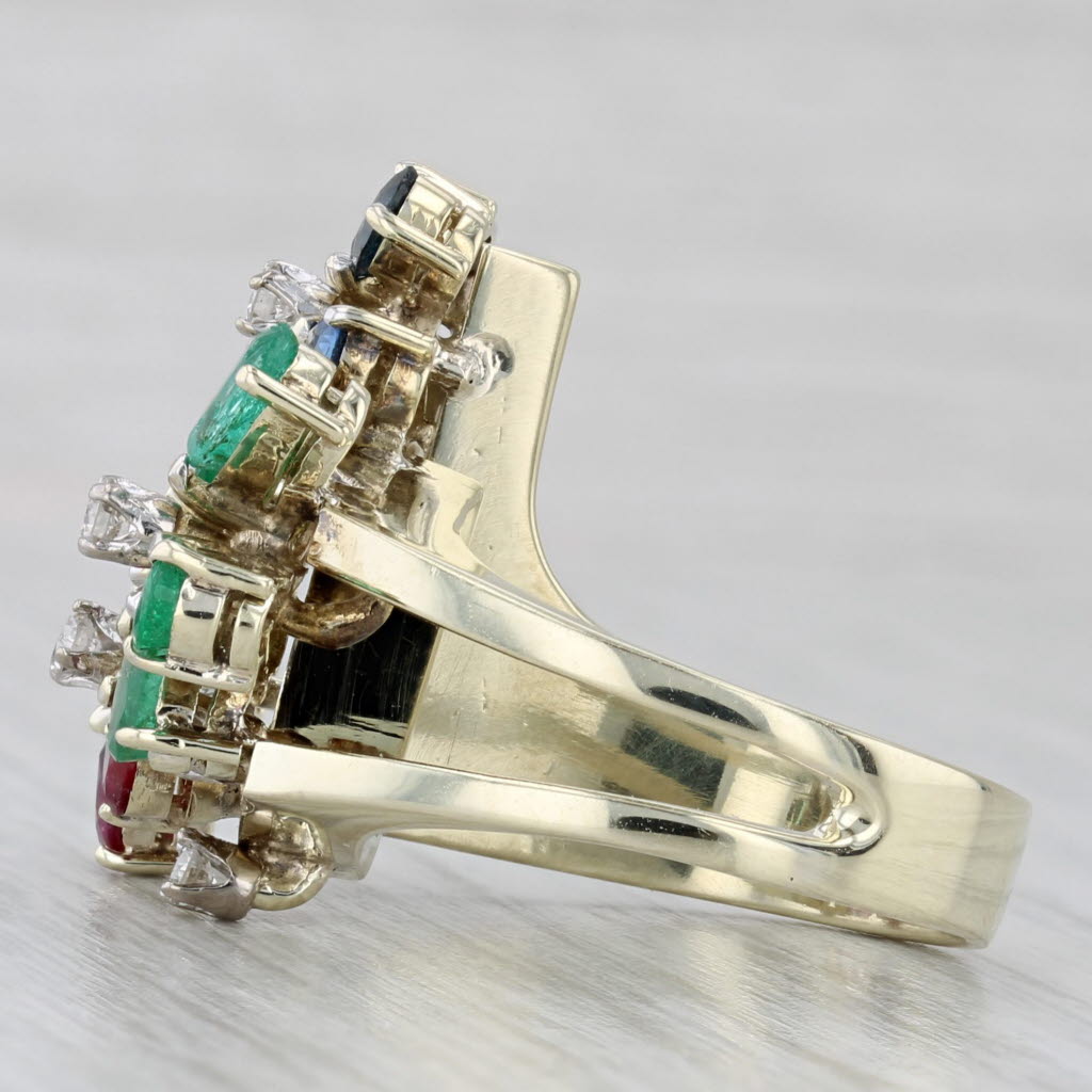 3.09ctw Gemstone Flower Ring 14k Gold Emerald Ruby Sapphire Diamond Size 6.5