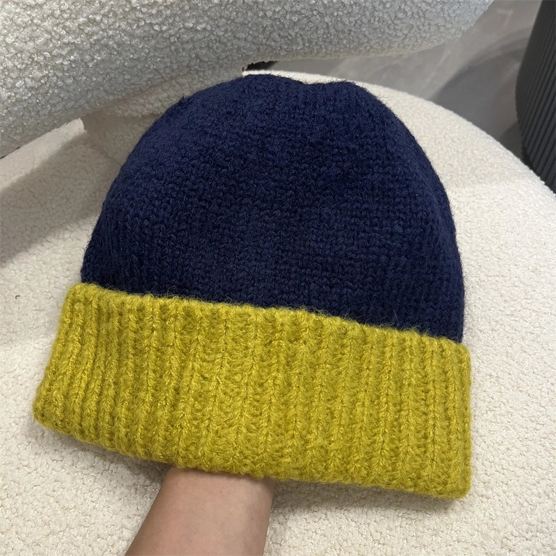 Women's Minimalist Color Block Eaveless Wool Cap