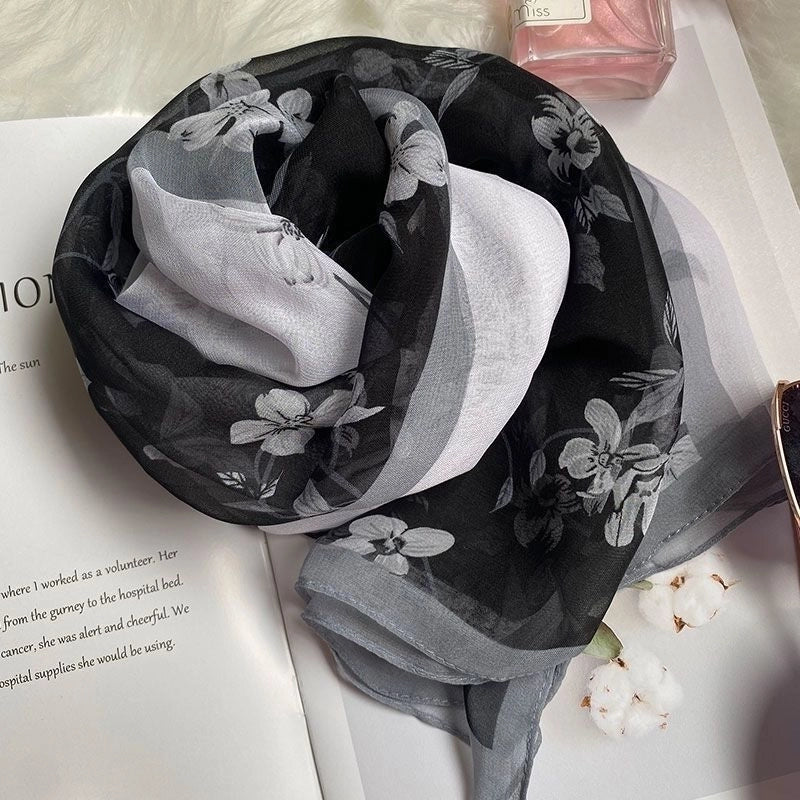 Women's Elegant Minimalist Flower Georgette Silk Scarf