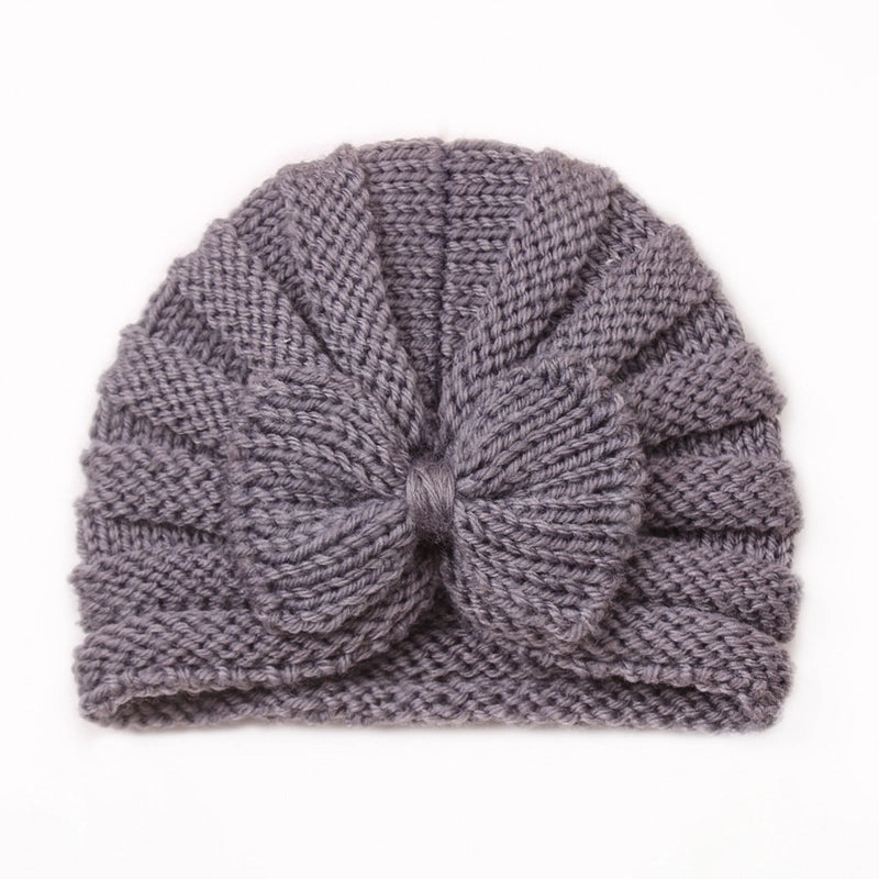 Children Unisex Fashion Solid Color Bow Knot Knitted Wool Cap