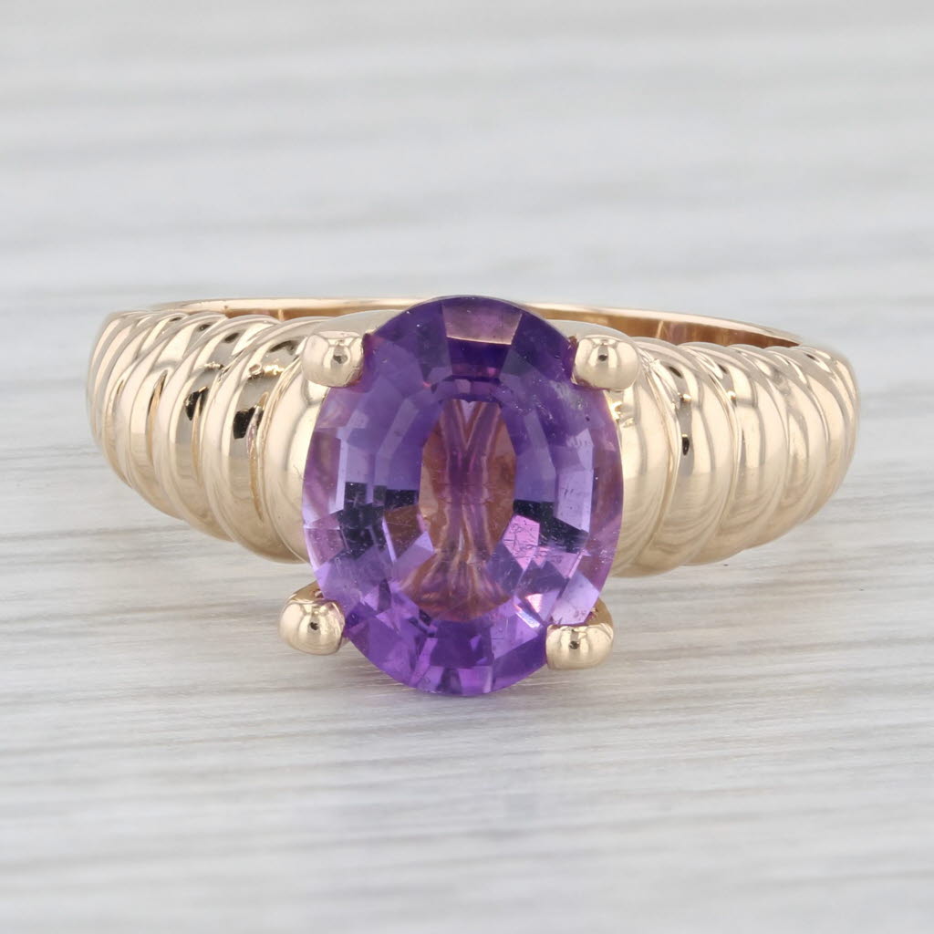 2.50ct Oval Solitaire Amethyst Ring 14k Yellow Gold Size 6.25