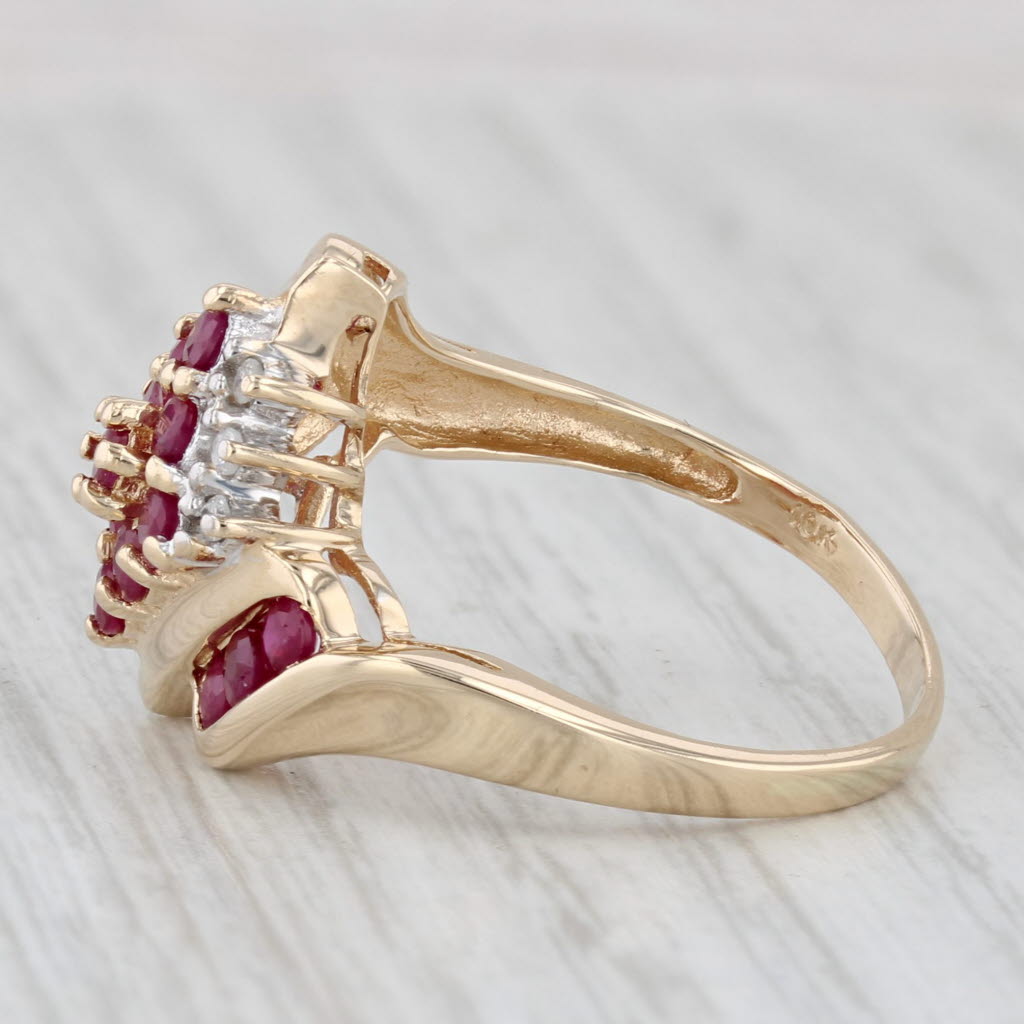 1.14ctw Ruby Diamond Cluster Ring 10k Yellow Gold Size 8 Bypass