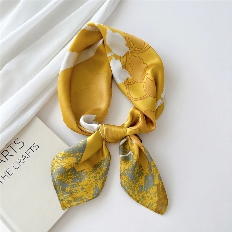 Women's Minimalist Color Block Satin Printing Silk Scarf