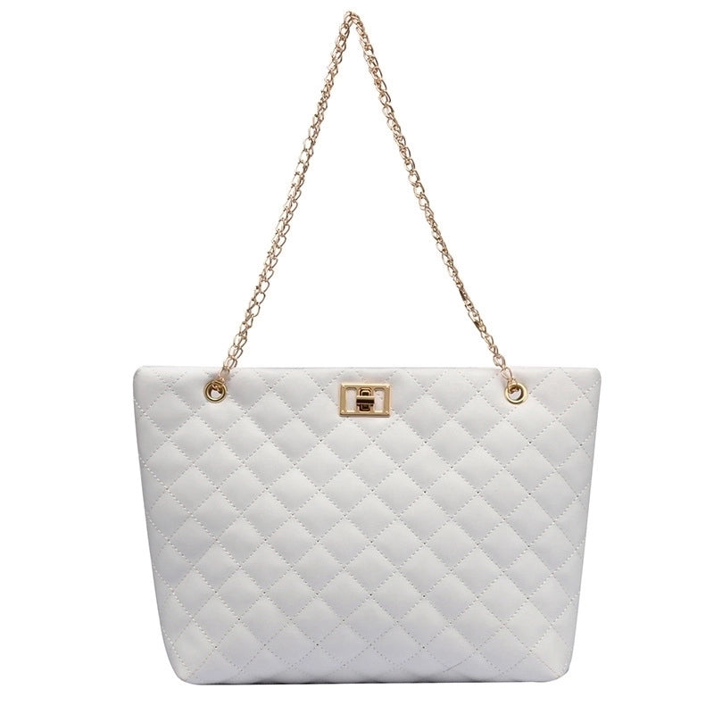 Women's Medium Pu Leather Solid Color Lingge Basic Classic Style Square Lock Clasp Shoulder Bag