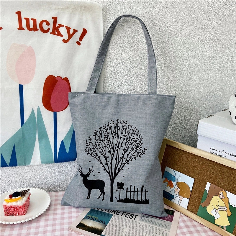 Women's Medium Canvas Letter Classic Style Sewing Thread Square Zipper Canvas Bag