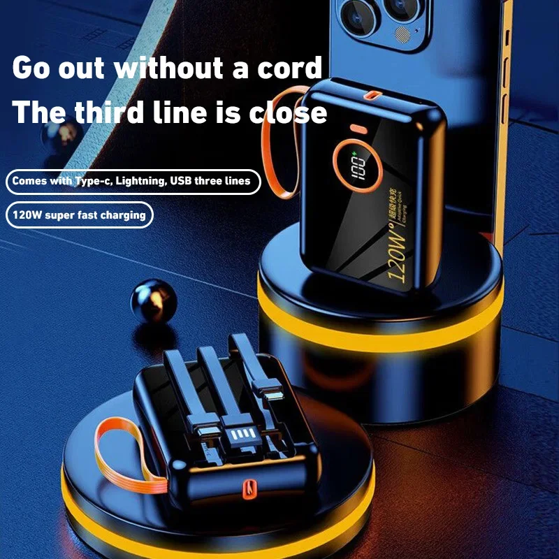 120W Power Bank 50000mAh Portable Large Capacity Mobile Power Supply with USB-c Lightning Cable For IPhone13 14 15 Xiaomi Huawei