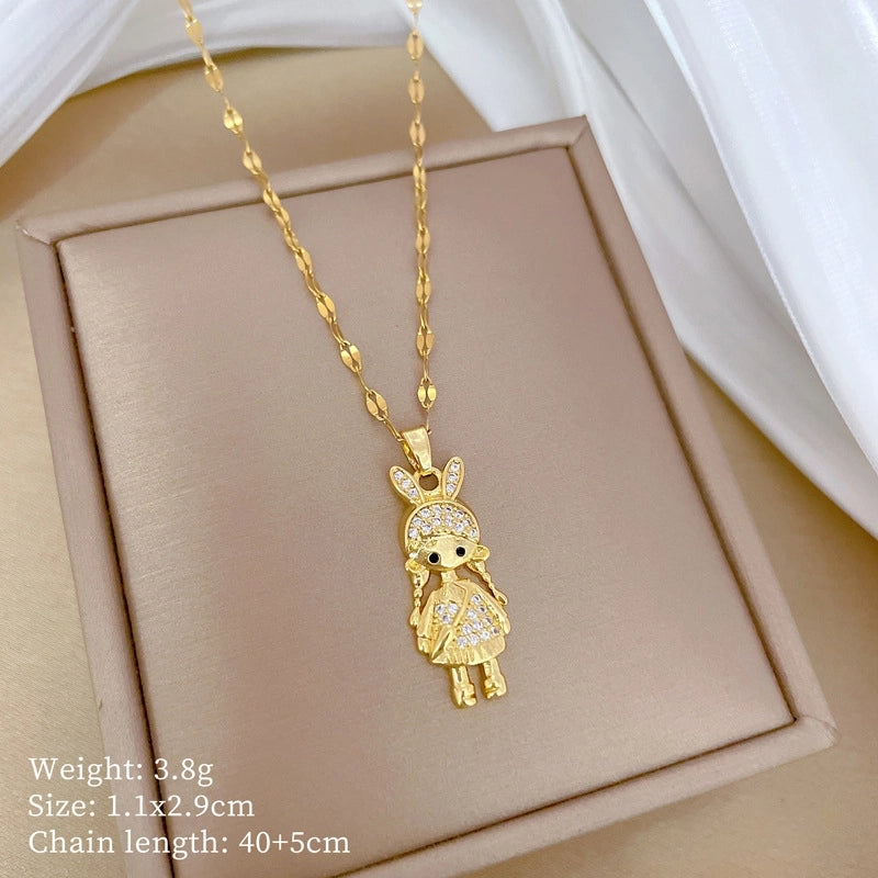 Fashion Geometric Titanium Steel Copper Plating Artificial Diamond Necklace