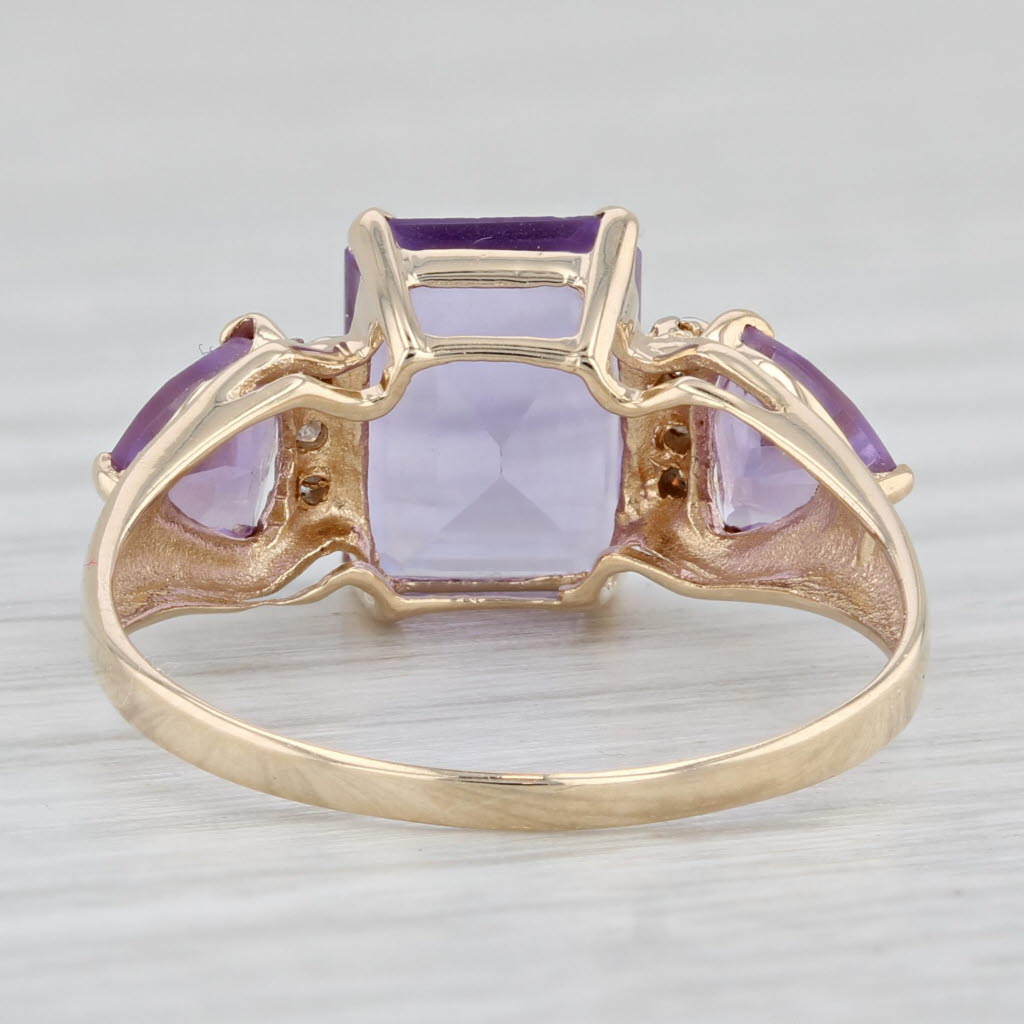 2.53ctw Amethyst 3-Stone Diamond Ring 10k Yellow Gold Size 7.5