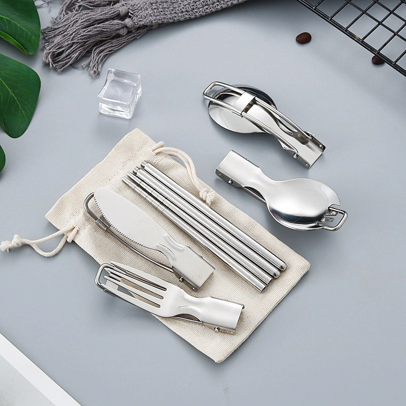 304 Folding Tableware Suit Salad Spoon Fork Chopsticks Folding Spoon Outdoor Picnic Travel Portable Foldable