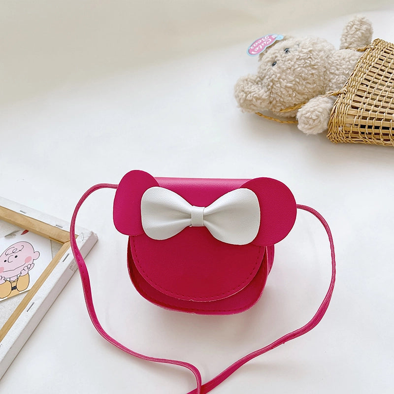 Girl's Pu Leather Cartoon Cute Bowknot Square Zipper Crossbody Bag