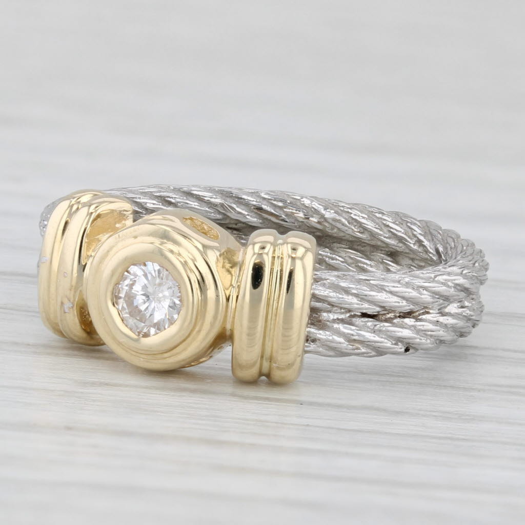 0.17ct Round Diamond Solitaire Cable Ring 14k Yellow White Gold Sz 6 Engagement