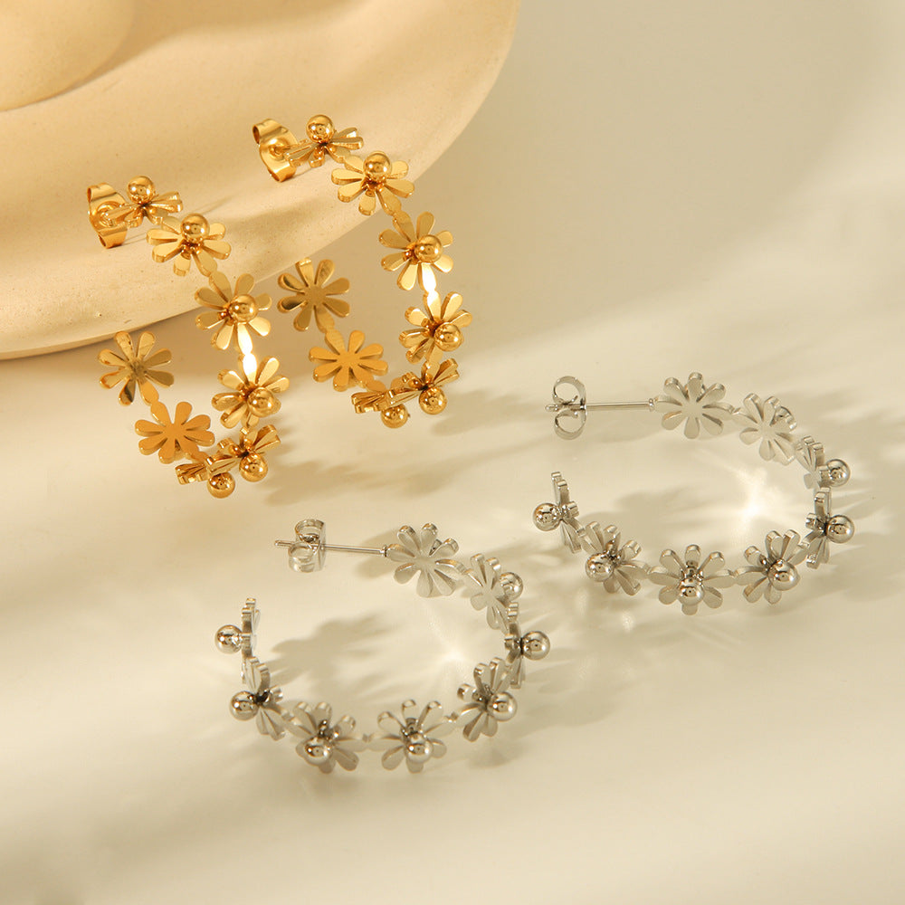 Flower Geometric Stainless Steel Electroplating Earrings