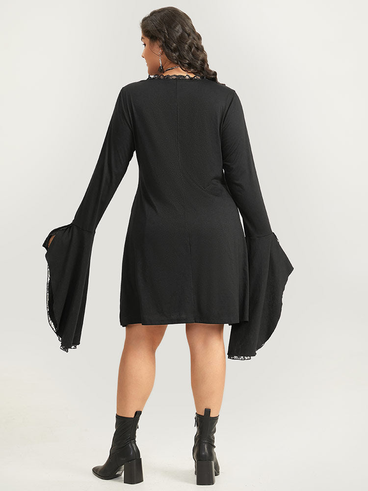 Halloween Crochet Lace Round Neck Bell Sleeve Dress
