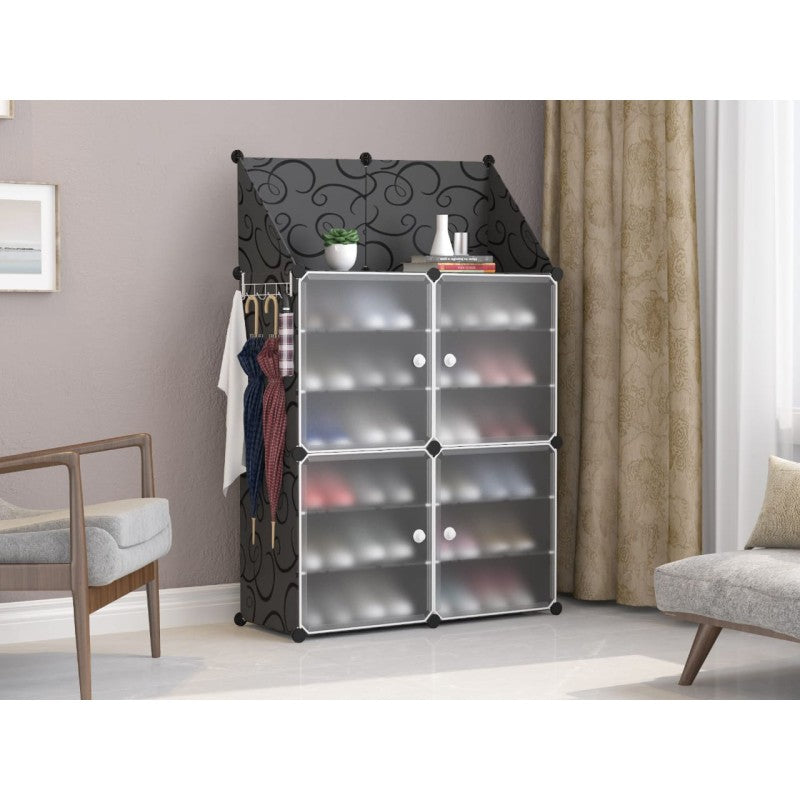2 Column 4 Door Shoe Rack. 7 Layer. Dust proof Shoe Cabinet with Doors