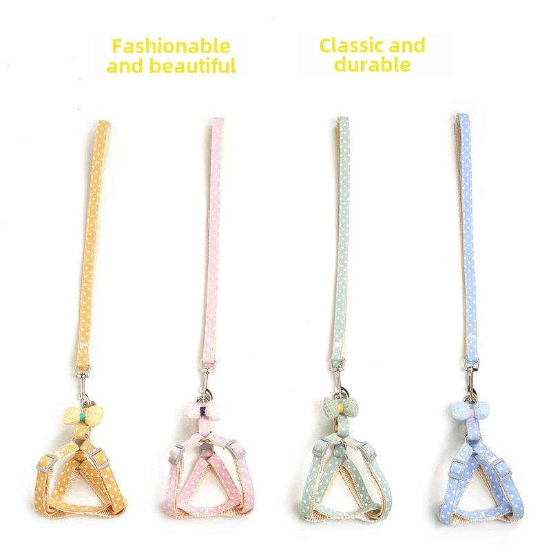 New Cloth Cat Rope Pet Traction Rope Bow Cat Traction Rope Chest Back Wave Point Dog Walking Rope Pet Supplies