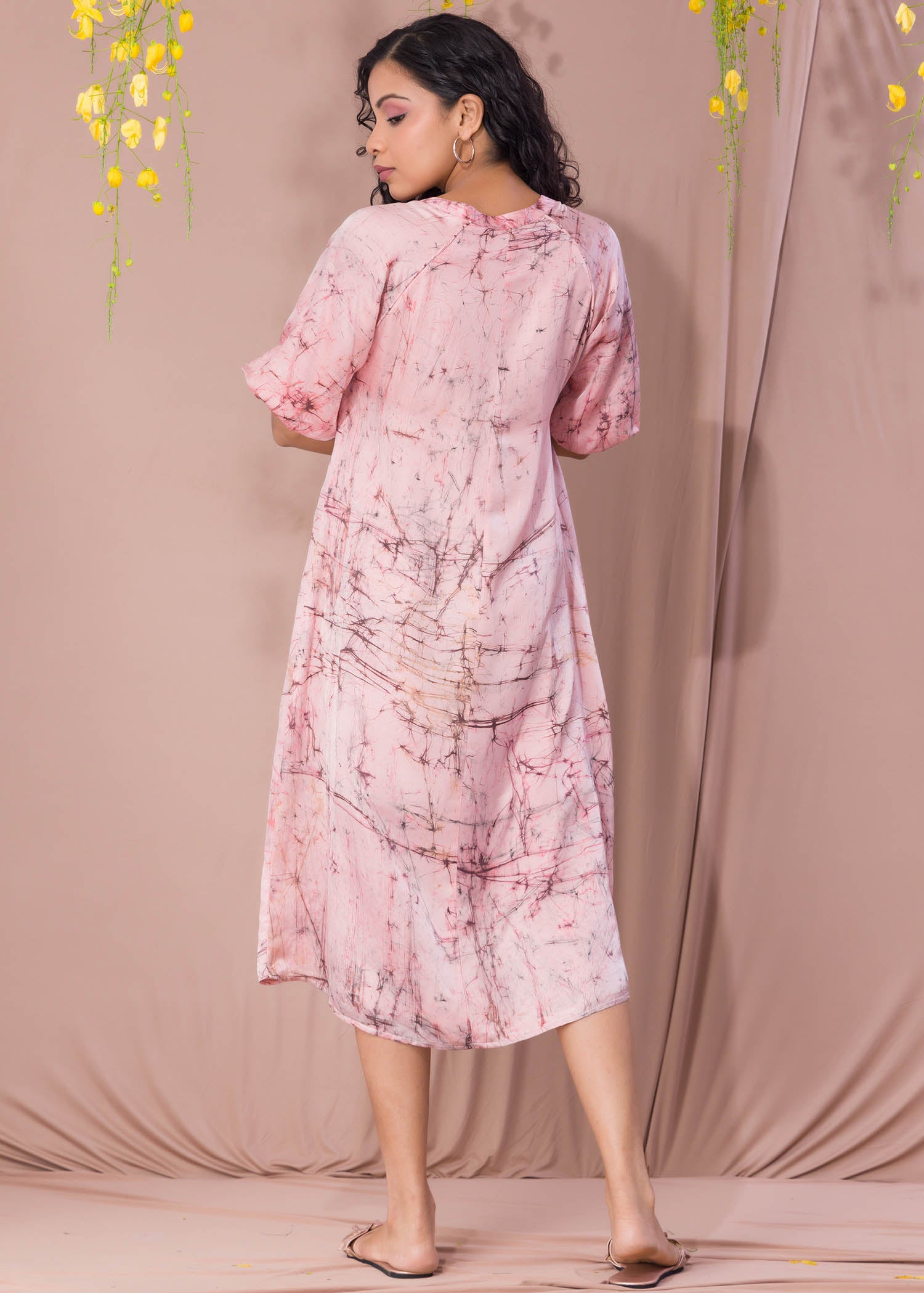 Batik Floral Chinese Neck Detailed Midi Dress