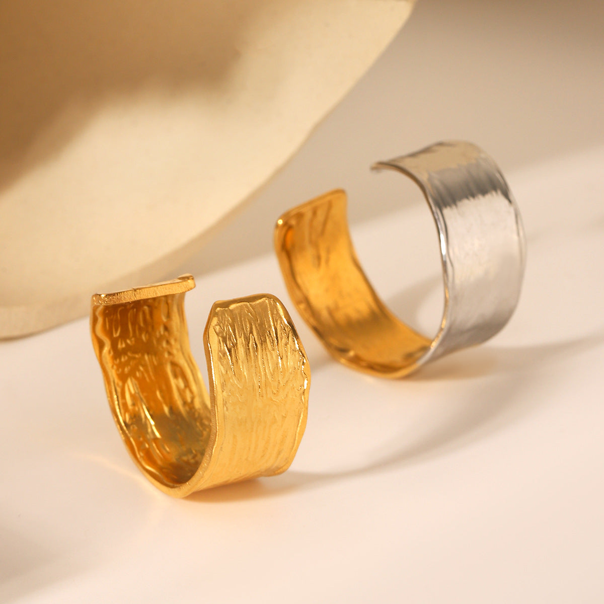 Phoenix Tide Ins18K Gold-Plated Ring Texture Stainless Steel Open Ring Female Titanium Steel Jewelry