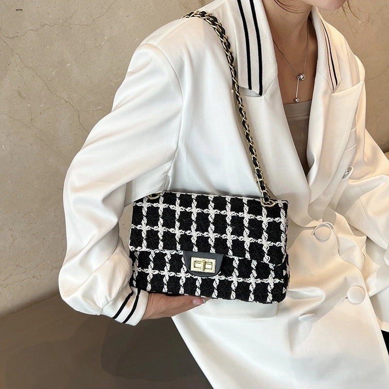 Women's All Seasons Braid Plaid Streetwear Square Lock Clasp Square Bag